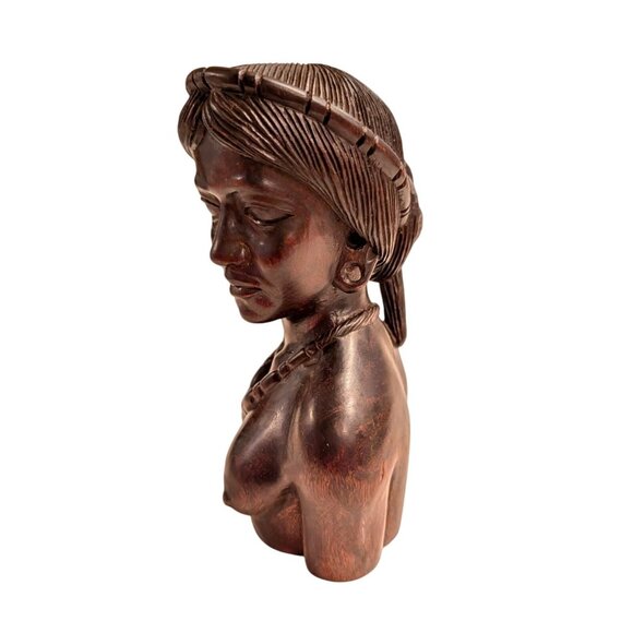 African Inspired Hand-Carved Wooden Female Bust Statue 7 in tall - Picture 4 of 16